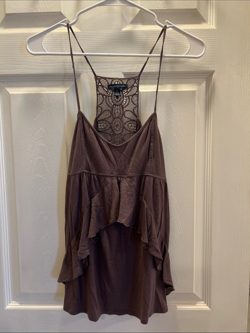 Sleeveless Purple Lace-Back Tiered Ruffle Front Tank Top